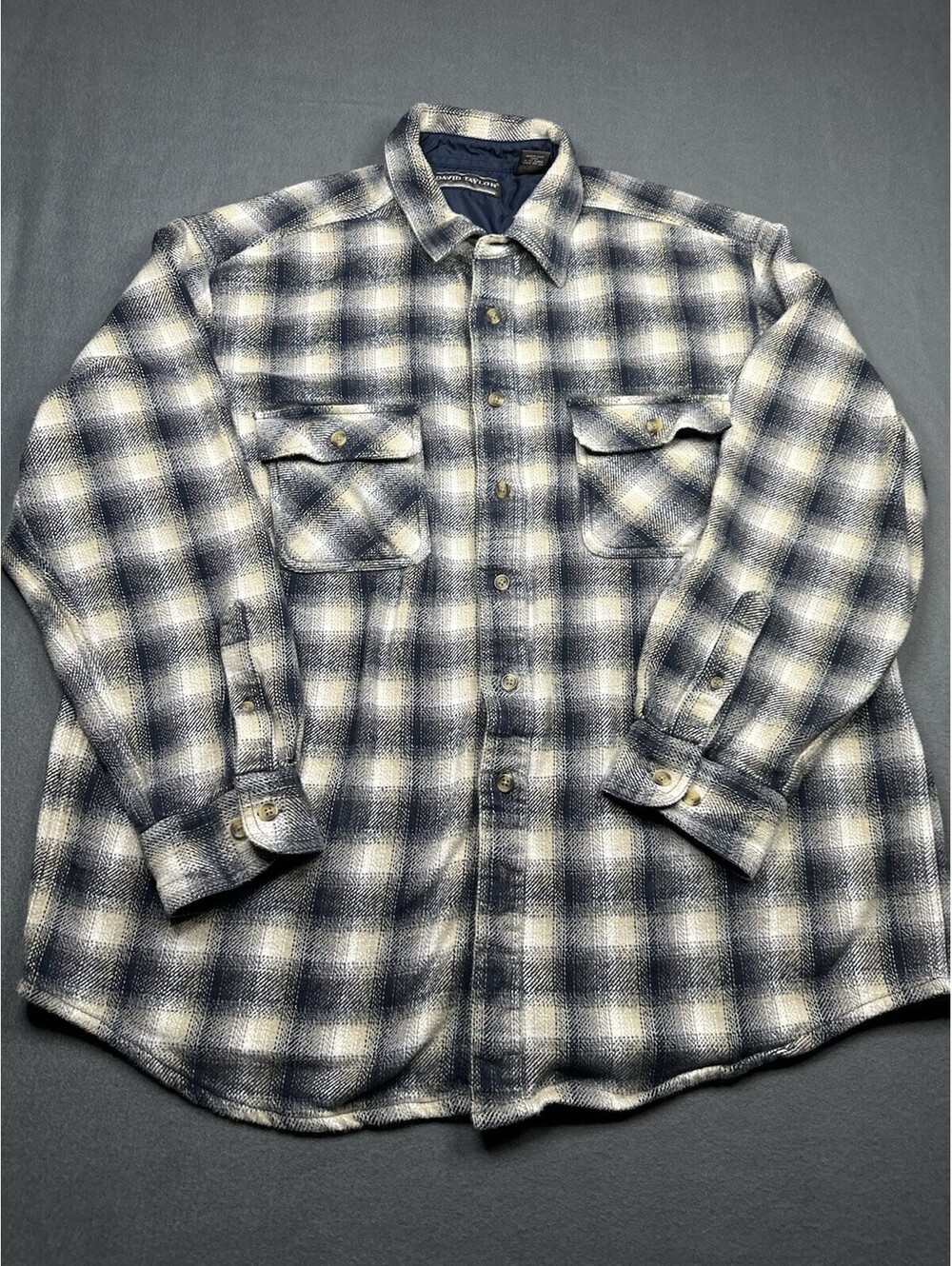 David Taylor Jacket Men Medium Gray Plaid Heavyweight Flannel Shacket Vtg 90s